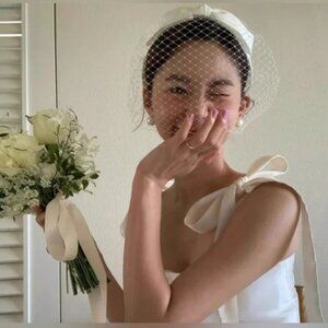 Wedding French Netting Birdcage Headband with Bowknot